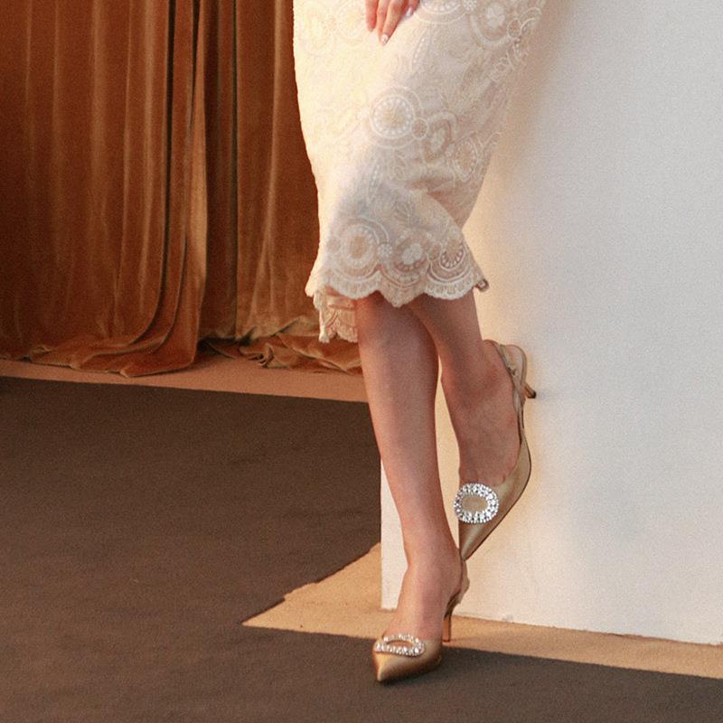 Giày Sandal Cao Gót Mũi Nhọn Đính Đá Pha Lê Phong Cách Âu Mỹ Mới 2021 Thời Trang Cho Nữ