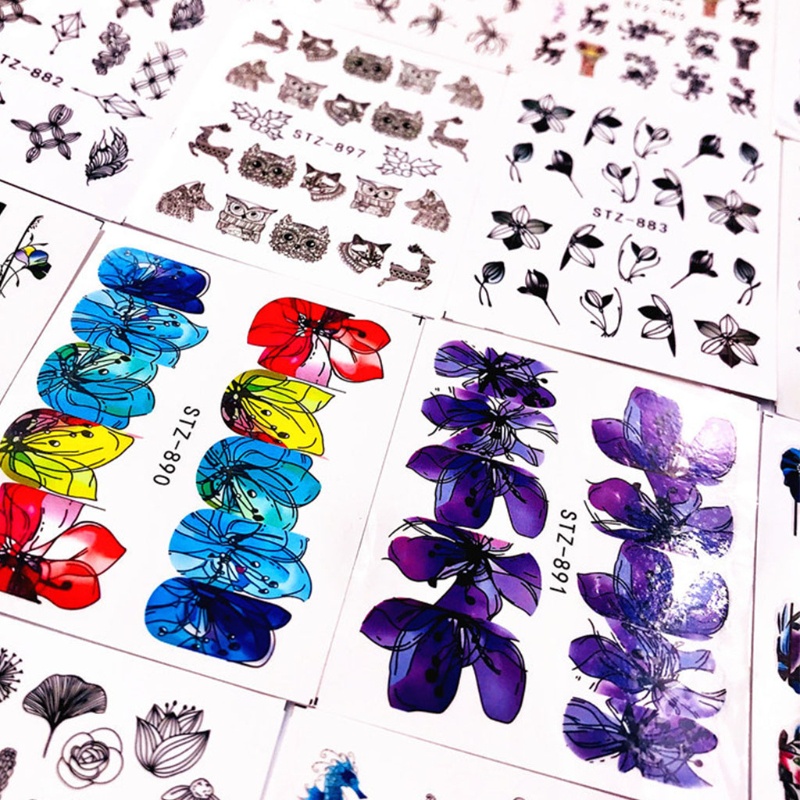 Miếng Dán Trang Trí Móng Tay Acrylic Họa Tiết Hoa Tương Phản DIY
