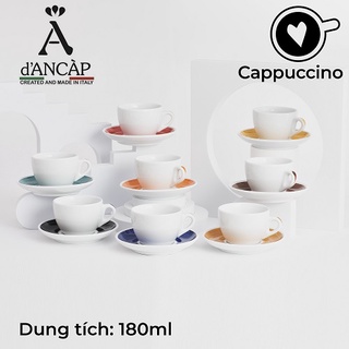 Volcano Bộ đĩa và ly sứ cà phê Ancap Cappuccino 180ml vẽ tay lên quai