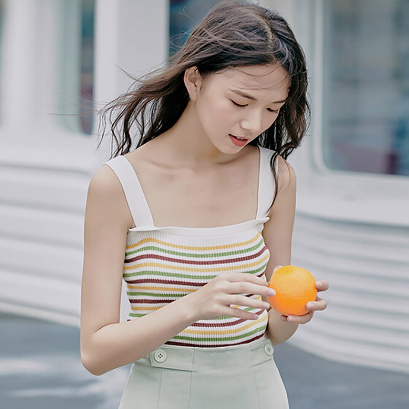 [Baywellfashion]Áo hai dây dệt kim phối họa tiết sọc ngang trẻ trung dành cho nữ | BigBuy360 - bigbuy360.vn