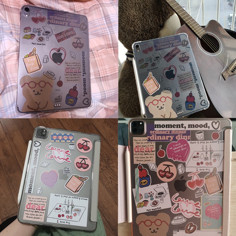 Sticker Trang Trí Dán Sổ, Đồ Dùng Gấu và Trái Tim Style Hàn Quốc