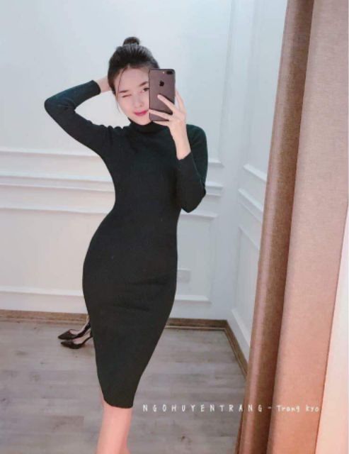 [ Ảnh thật ] Váy body tay dài cổ lọ ( cổ cao 15 phân ) | BigBuy360 - bigbuy360.vn