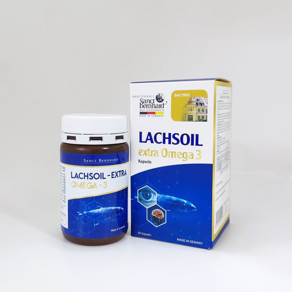 Viên uống dầu cá hồi Omega 3 Lachsoil bổ mắt, hỗ trợ tim mạch Hộp 60 Viên chính hãng Sanct Bernhard Đức