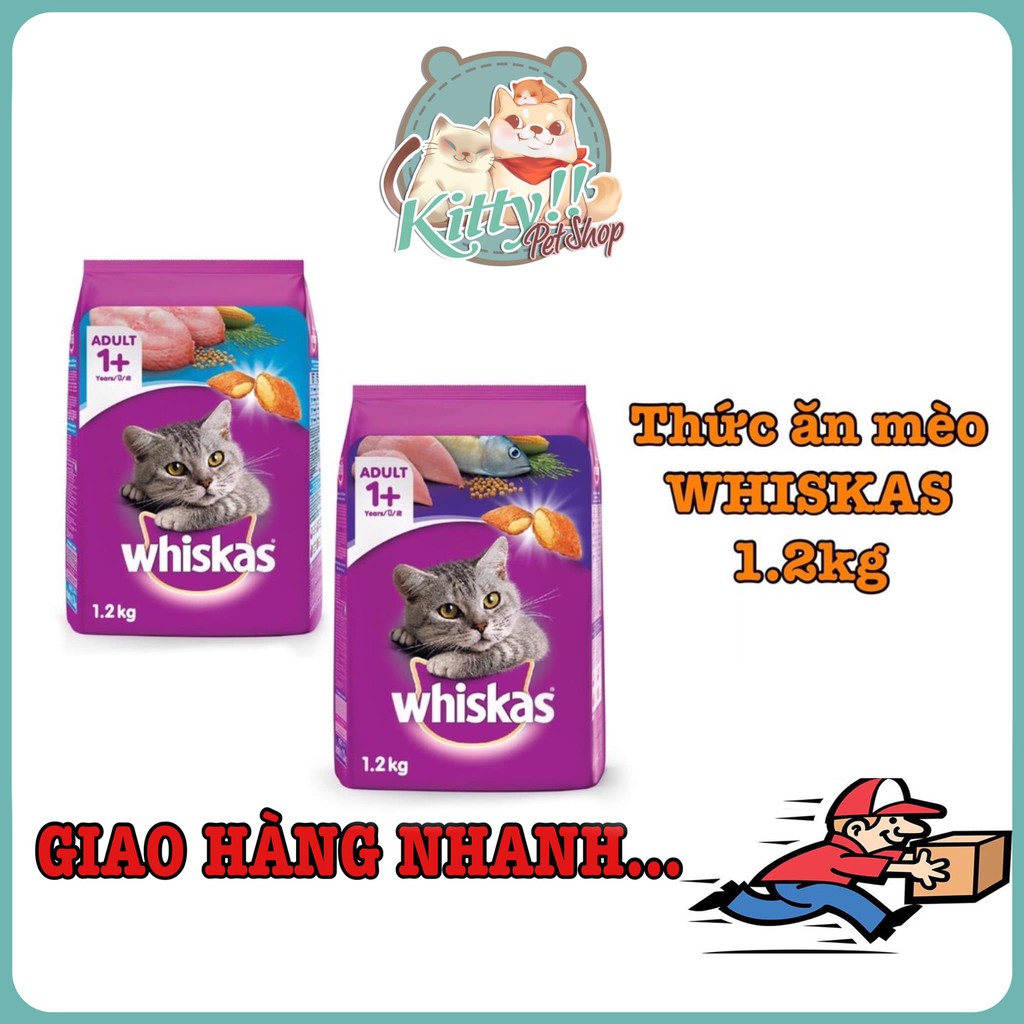 Thức ăn hạt Whiskas Adult dành cho mèo trưởng thành, vị cá ngừ, vị cá thu, vị cá biển túi 1.2kg - Kitty Pet Shop BM