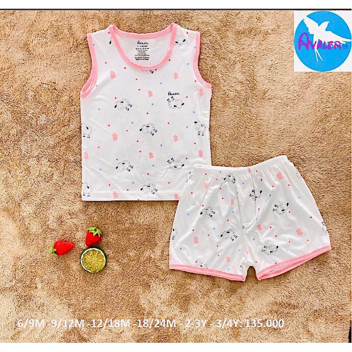 Bộ 3 lỗ/ sát nách sợi tre Avaler họa tiết cho bé gái từ 6-9m đến 3-4y