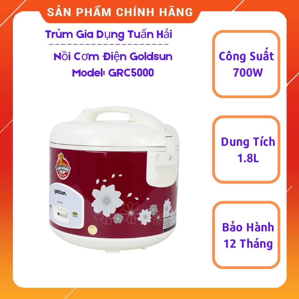 Nồi cơm điện GOLGSUN GRC5000, dung tích 1.8L, lòng nồi 3 lớp chống dính cao cấp