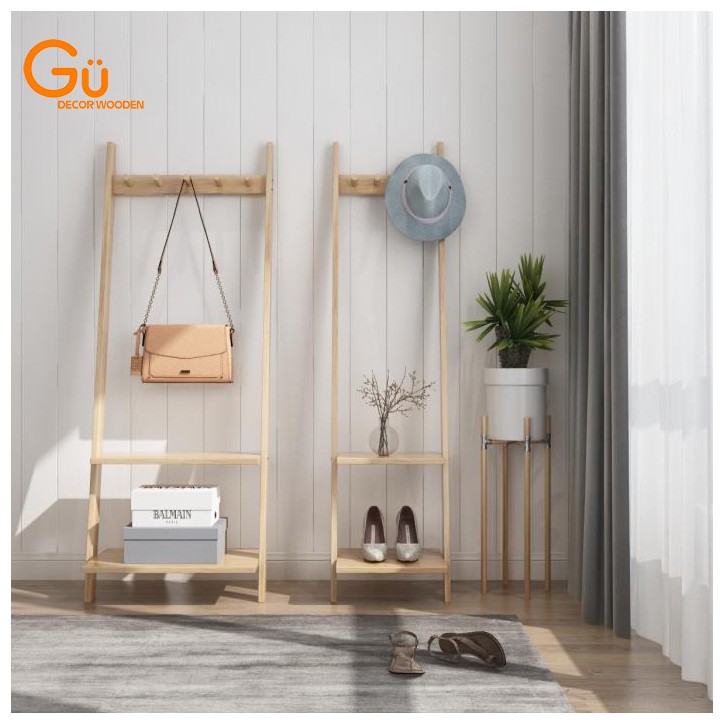 Kệ gỗ treo đồ,Thang gỗ dựa tường treo quần áo,Phụ kiện chụp hình Decor shop thời trang Gu Decor Wooden