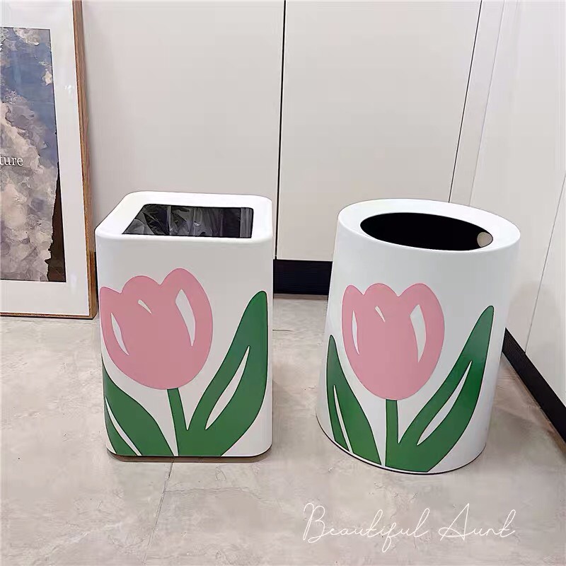 Thùng rác hình hoa tulip hai lớp Có sẵn sáng tạo tiện lợi sạch sẽ đặt phòng ngủ phòng khách Orrder 2 tuần Trang Xuka
