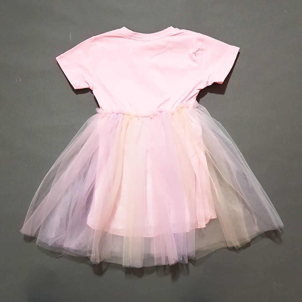 Đầm thun chân voan cầu vồng công chúa elsa cho bé gái