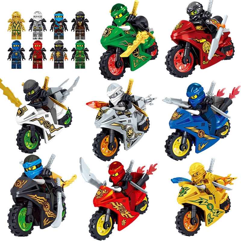 8Pcs Ninjago Motorcycle Set Minifigures Ninja Mini Figures Fits Lego Blocks Toys