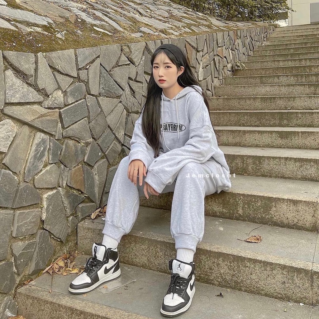 Áo Hoodie Nữ Form Rộng Tay Dài Áo Hoodie In Chữ Có Mũ Phong Cách Ulzzang Basic PRAYFORME - 1953 GOUS OFFICIAL