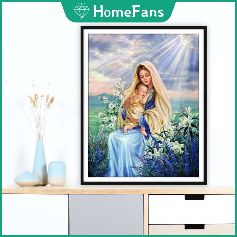 Bộ Tranh Đính Đá 5D Tự Làm 30x40cm / 40x50cm Hình Đức Mẹ Và Bé