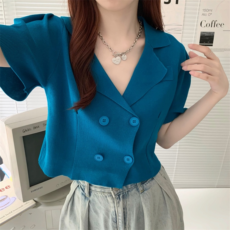 SUXI Áo Cardigan Dệt Kim Tay Ngắn Dáng Ôm Màu Sắc Đơn Giản Thời Trang Mùa Hè Cho Nữ