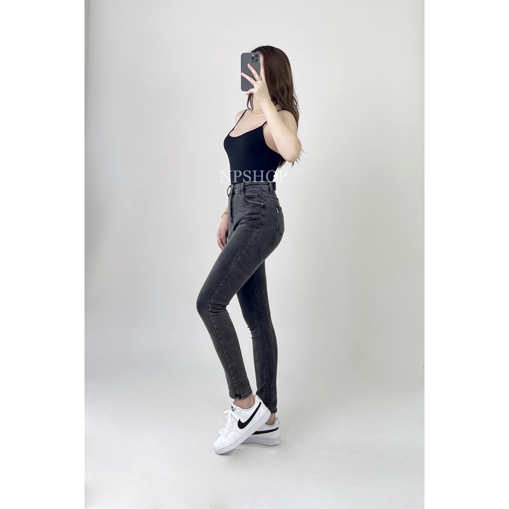 Quần jean nữ lưng cao co giãn NPSHOP, quần bò cạp cao trơn dài skinny jeans bigsize basic NPQUAN034