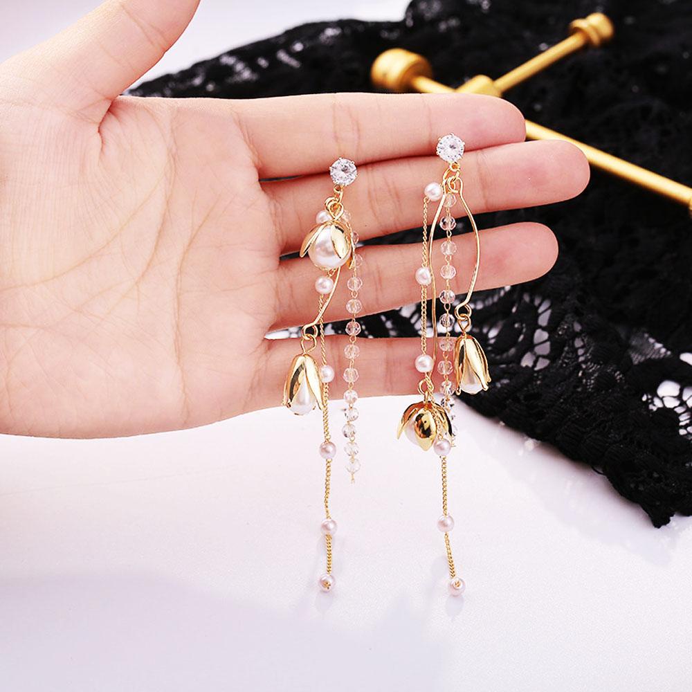 Bông Tai Dáng Dài Mặt Kính S925 Bằng Kim Loại Thời Trang Cho Nữ