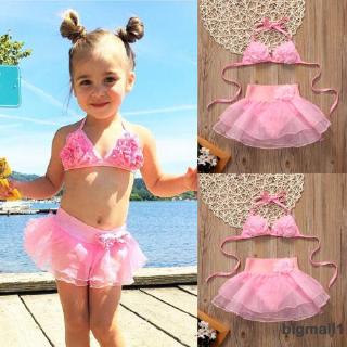 Bộ bikini màu hồng dễ thương cho bé gái từ 1-6 tuổi
