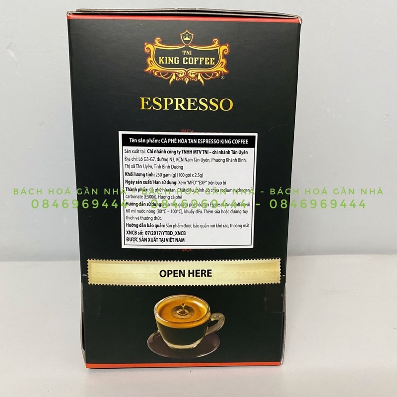 Cà phê hoà tan đen Espresso King Coffee hộp 250g (100 gói x 2.5g)