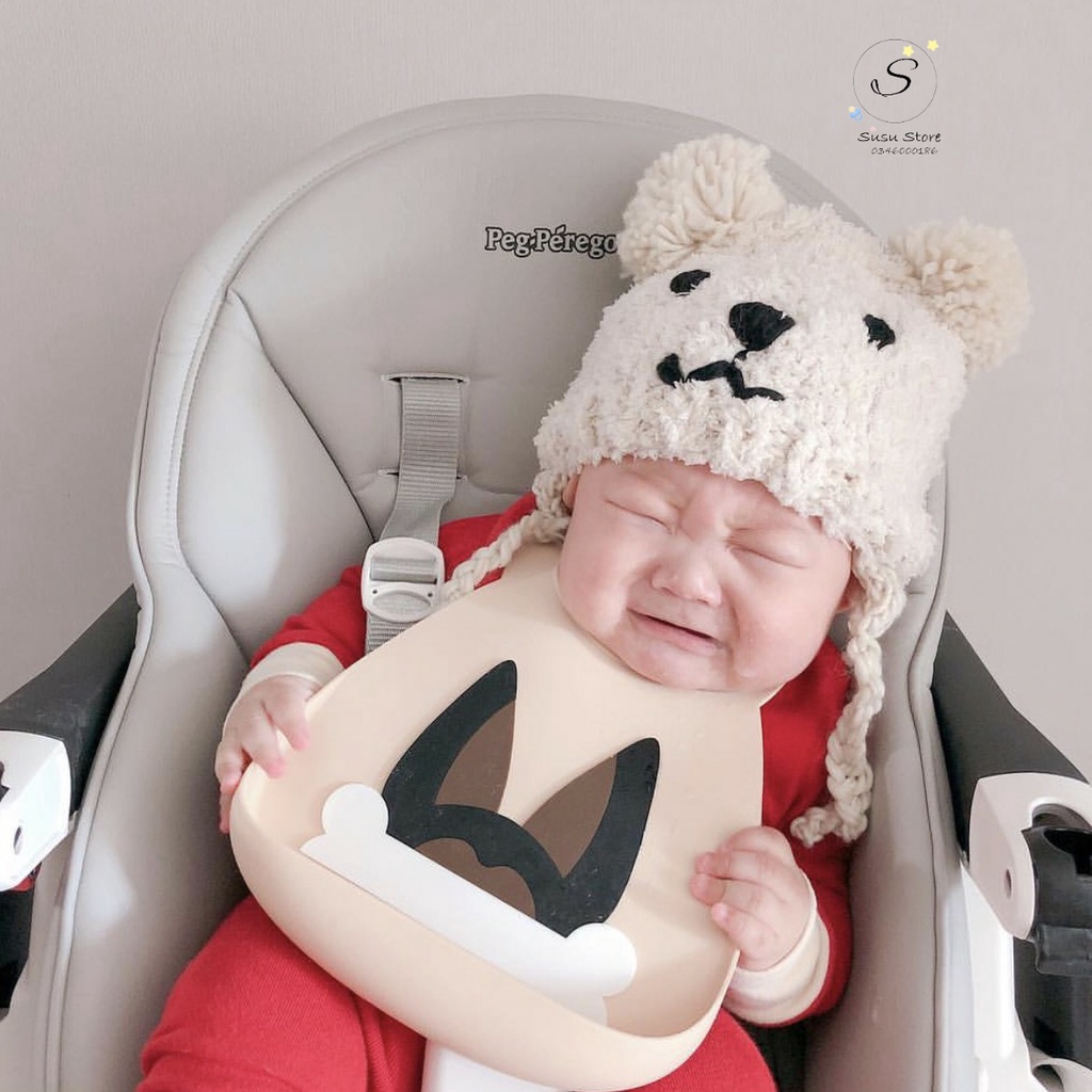 MUP 62 :Mũ Len Tai Gấu Cho Bé  6-24 Tháng