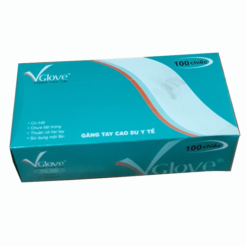 Găng Tay - bao tay - Cao Su Y Tế Có Bột VGlove hộp 100 cái màu cao su tự nhiên