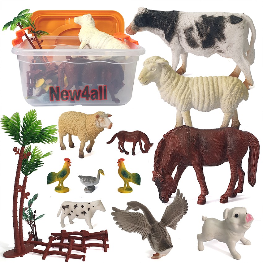 Bộ đồ chơi mô hình động vật nuôi New4all Farm Land 18 chi tiết size to 5-16 cm