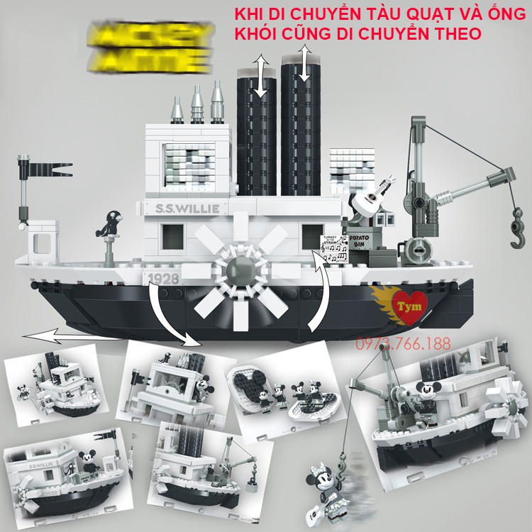 Lắp ráp Lego ideas 21317 Disney Micky Mouse Steamboat Willie Tàu Hơi Nước của Mickey và Minnie 6011 xếp hình cho bé