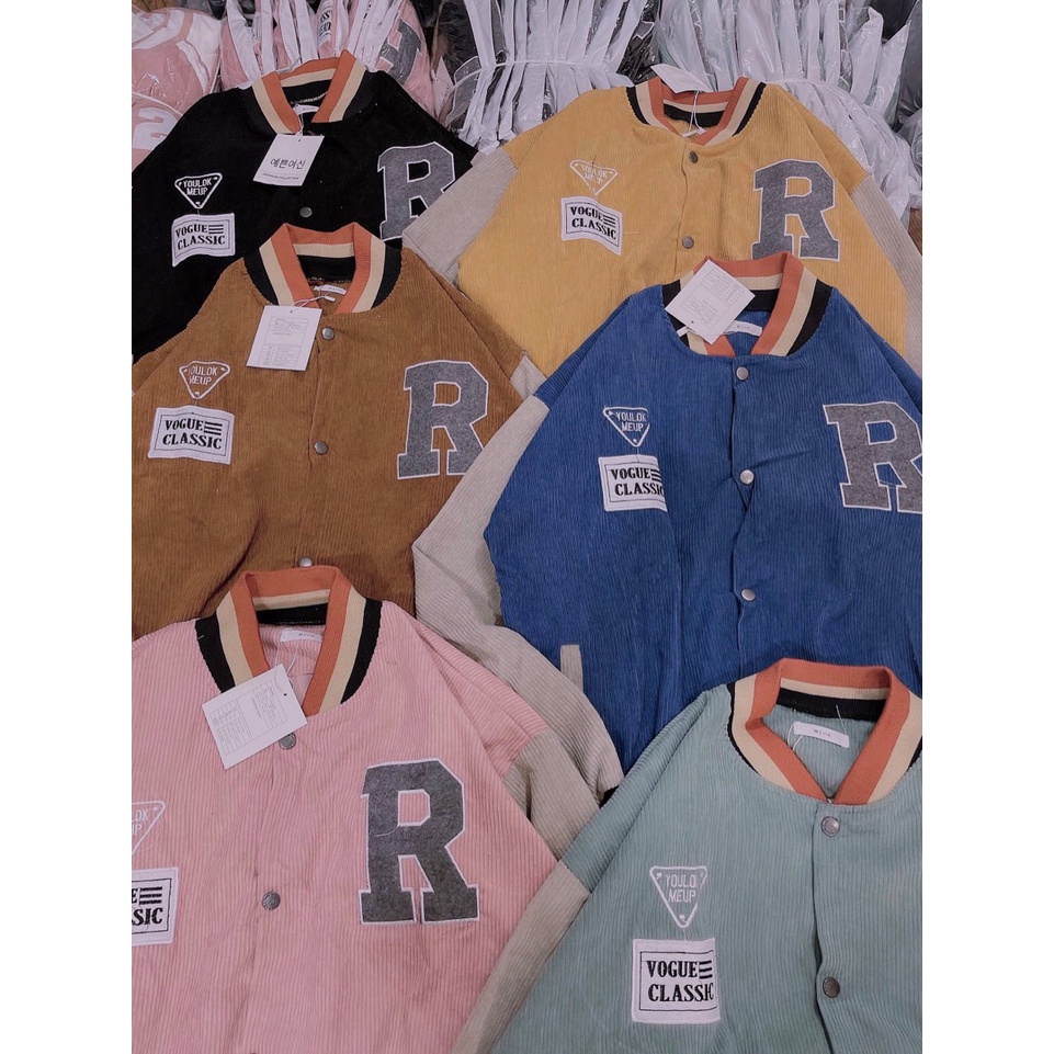 Áo Khoác Bomber Nam Nữ, Chất Liệu Nhung Tăm Nỉ Chữ R Sweater, Dáng Thể Thao Hoodie, Form Rộng Unisex Jacket Giá Rẻ