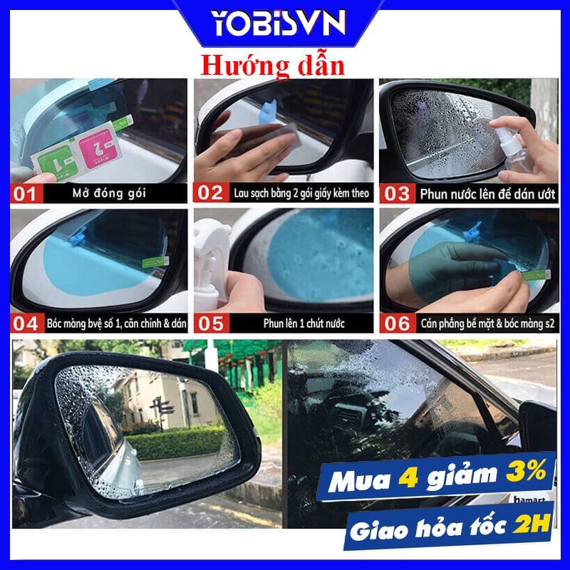 Miếng Dán Gương Kính Ô tô Xe Máy Bộ Dán NANO Chống Mưa Chống Đọng Nước Mờ