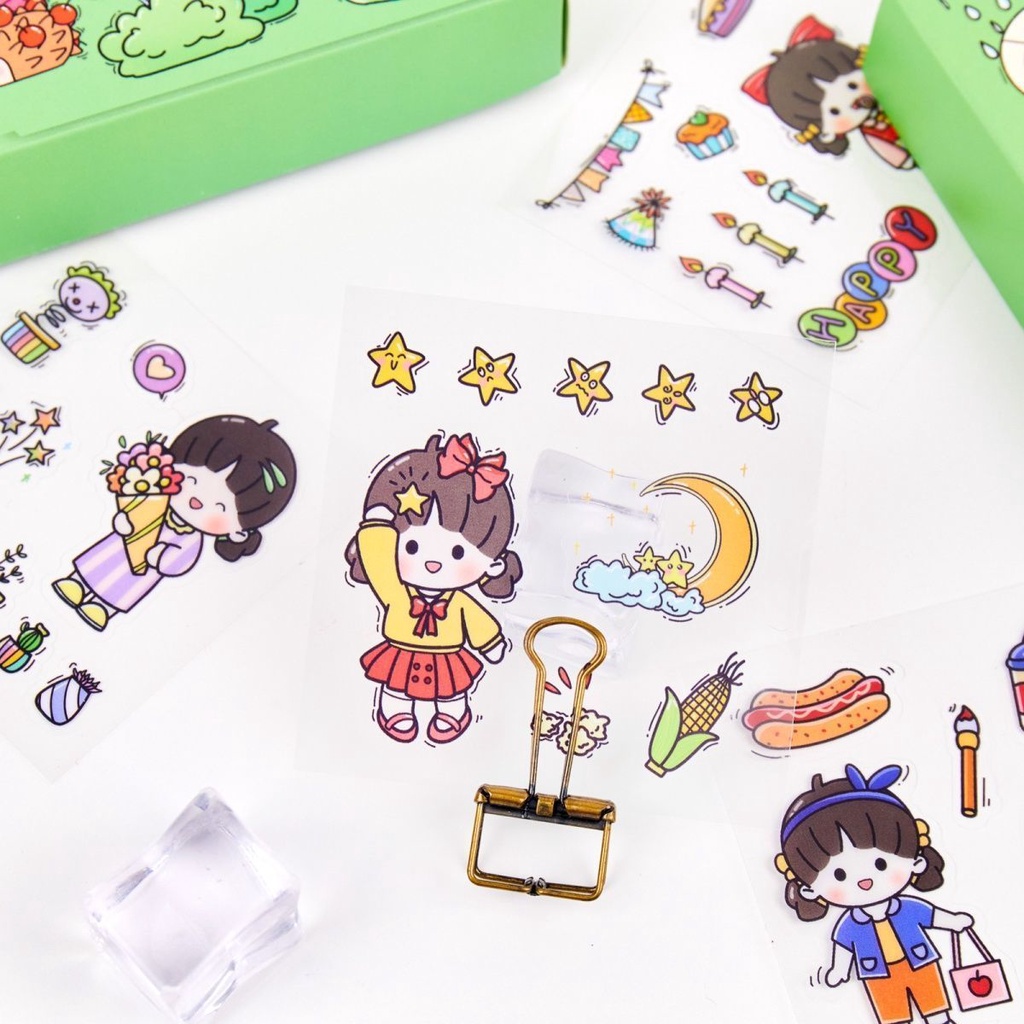 Sticker PET Chống Thấm Nước Họa Tiết Hoạt Hình Dễ Thương Để Trang Trí Sổ Tay