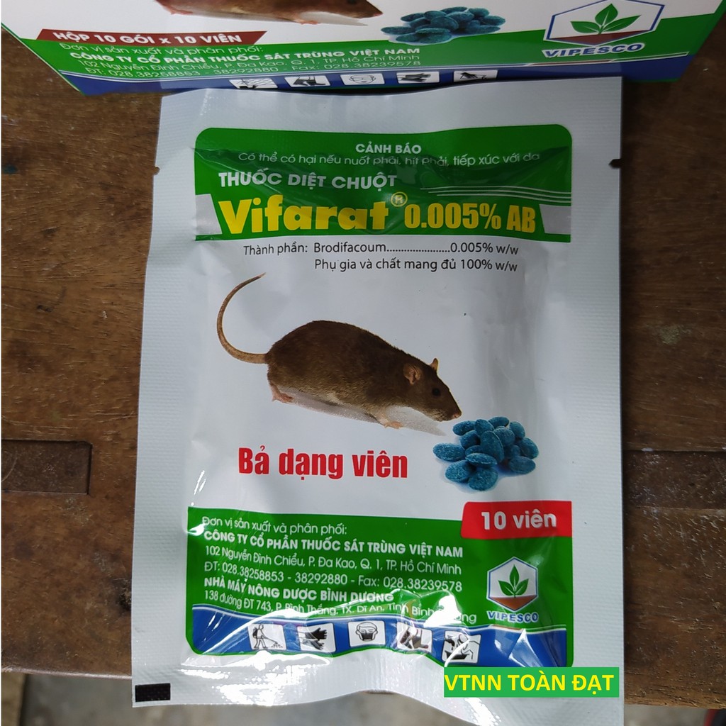 Thuốc Diệt Chuột VIFARAT 0.005%AB (gói 10 viên), thuốc diệt chuột dạng bả viên