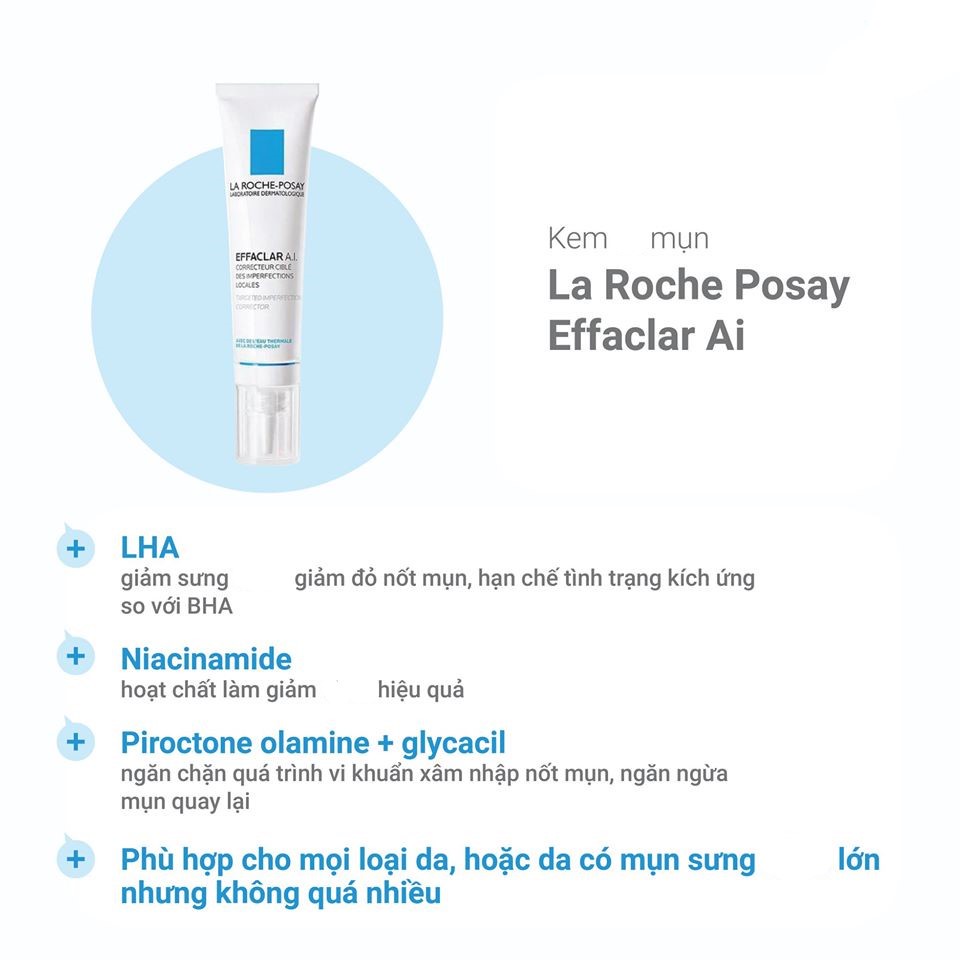 La Roche Posay Effaclar A. I - Kem giảm mụn chuyên biệt LA ROCHE POSAY EFFACLAR A.I dành cho đốm mụn sưng đỏ 15ml