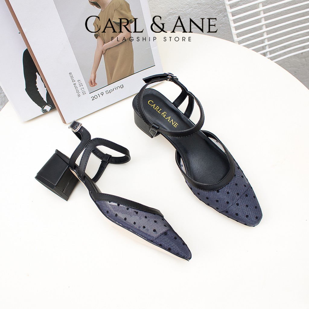  Carl & Ane - Giày cao gót bít mũi phối lưới hở gót cao 5cm màu đen - CL010