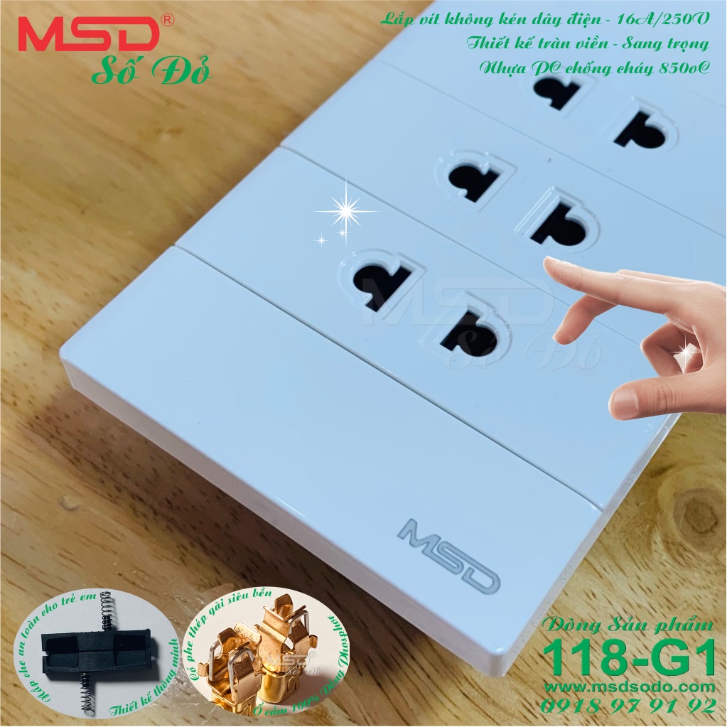 BỘ 3 Ổ CẮM ĐIỆN 2 CHẤU 15A/250V - 118G1 - MÀU TRẮNG TUYẾT