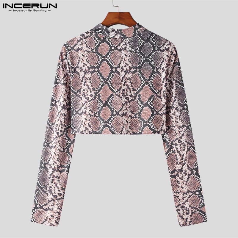 Áo thun crop top INCERUN tay dài in họa tiết độc đáo thời trang quyến rũ cho nam