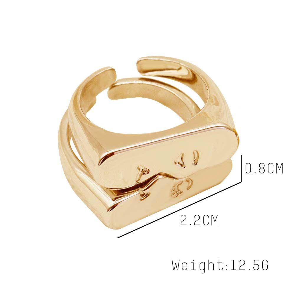 Nhẫn Cặp Đôi QQMALL|Nhẫn Cặp Nửa Mặt Cảm Xúc Đơn Giản Có Thể Điều Chỉnh Thích Hợp Làm Quà Tặ