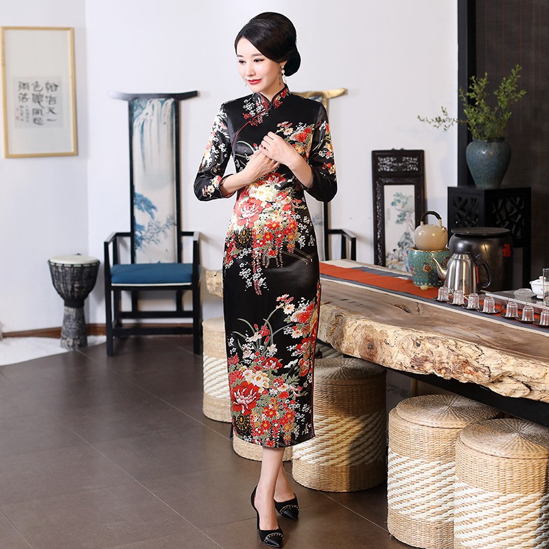 Chinese National Cheongsam Slim Women Long Dress Long Sleeve Vintage Dresses | BigBuy360 - bigbuy360.vn