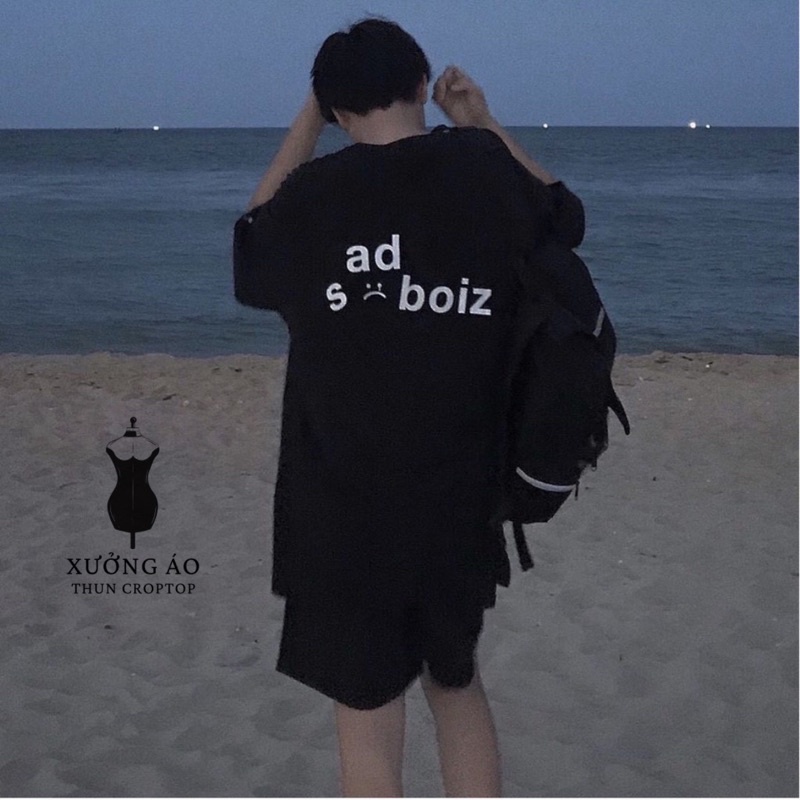 Áo thun in sadboy nam nữ phông rộng  , Áo thun tay lỡ nhóm cặp lớp form oversize basic