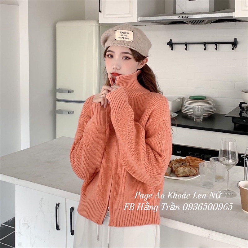 Áo khoác khoác len dây kéo cổ cao chất mịn mẫu mới.