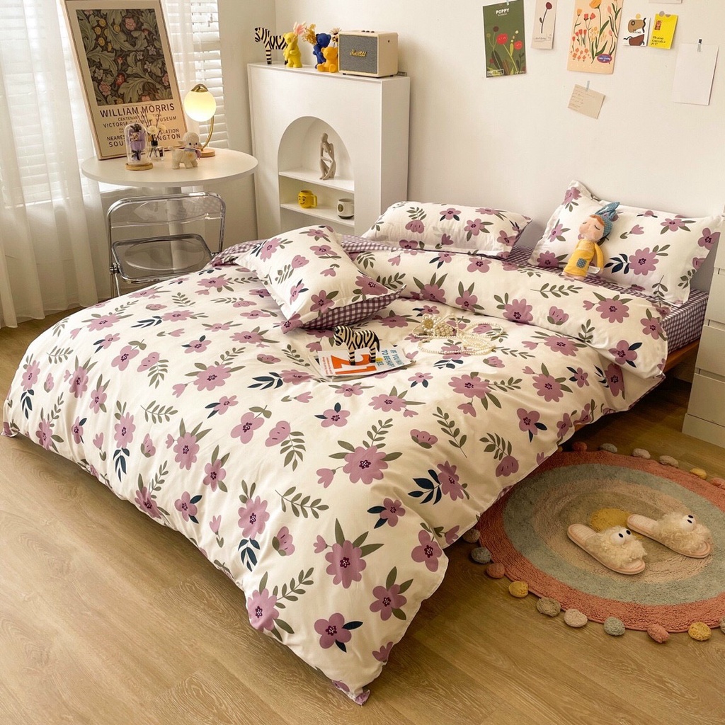 Bộ chăn ga gối Poly Hàn Quốc bằng lăng tím thủy chung (Tặng vỏ gối ôm) - Miễn phí bo chun