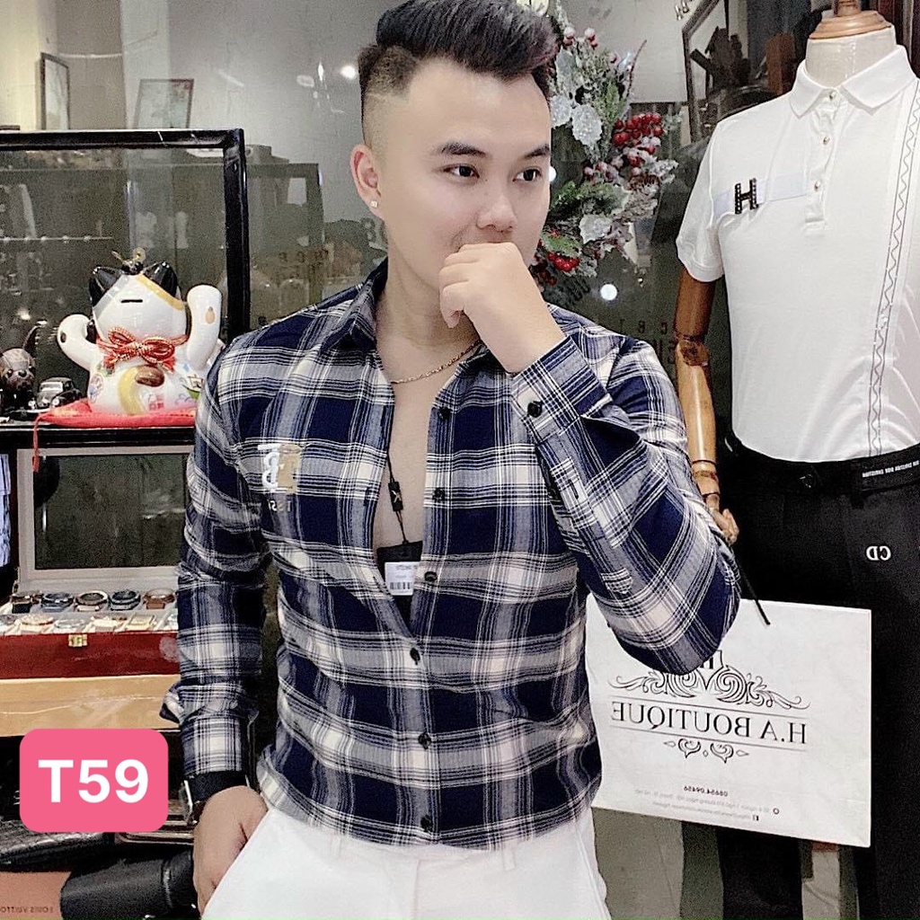 Áo sơ mi nam karo dài tay chất liệu cotton đẹp họa tiêt đơn giản màu nâu xám kiểu dáng hàn quốc mới HAVADO14 mới