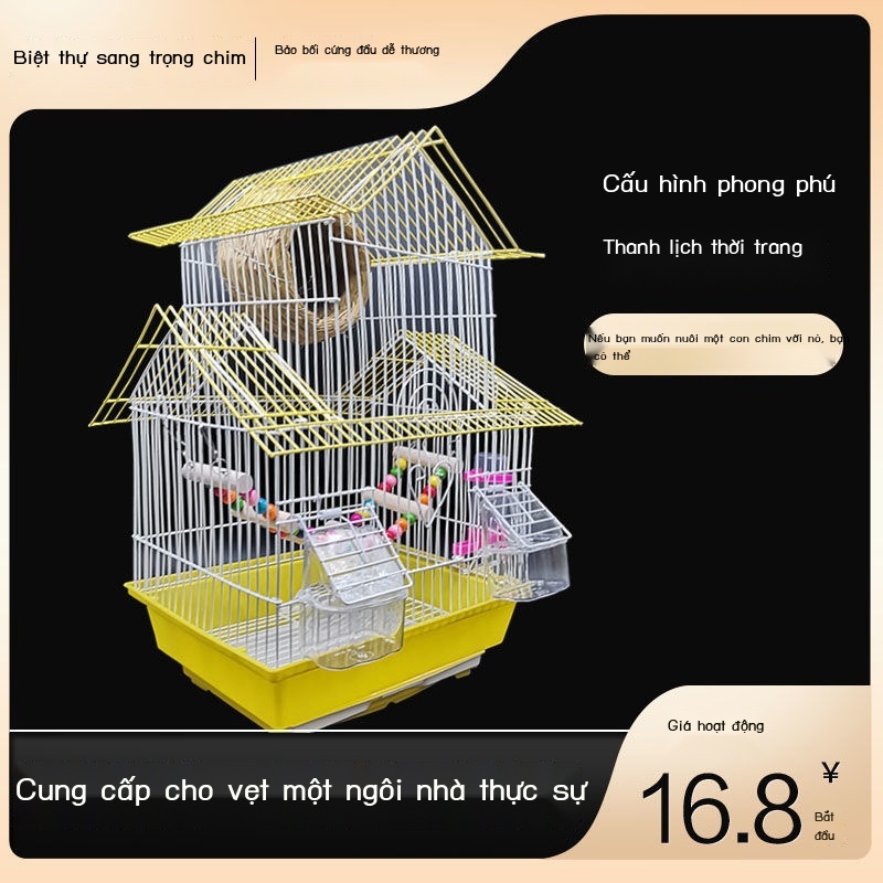 lồng chim inox◑☸Myna lồng chim da hổ Xuanfeng hoa mẫu đơn vẹt biệt thự kim loại chăn nuôi chung yến lớn