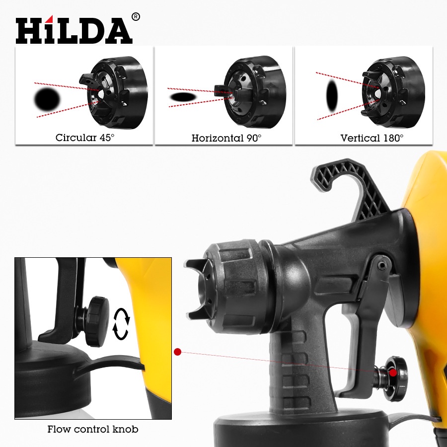 Máy Phun Sơn Cầm Tay Chính Hãng HILDA- Công suất 500W - Súng Phun Sơn - Dùng điện 220V - Bình 800ML - Bảo Hành 1 Năm