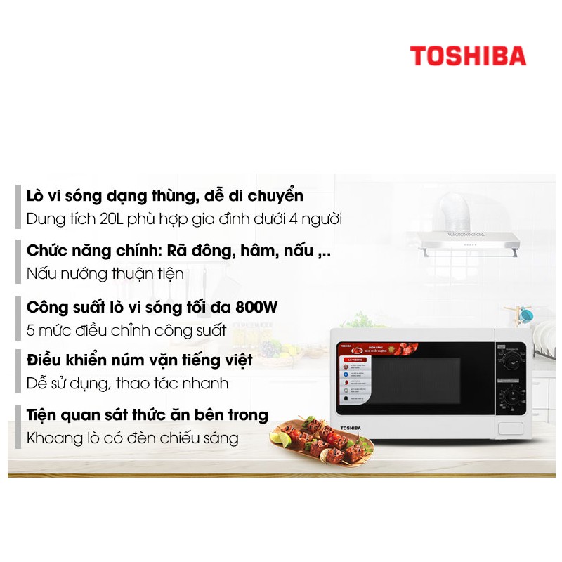 [Mã ELHADEV giảm 4% đơn 300K] Lò vi sóng Toshiba ER-SM20(W1)VN 20 lít - Sản xuất Thái Lan