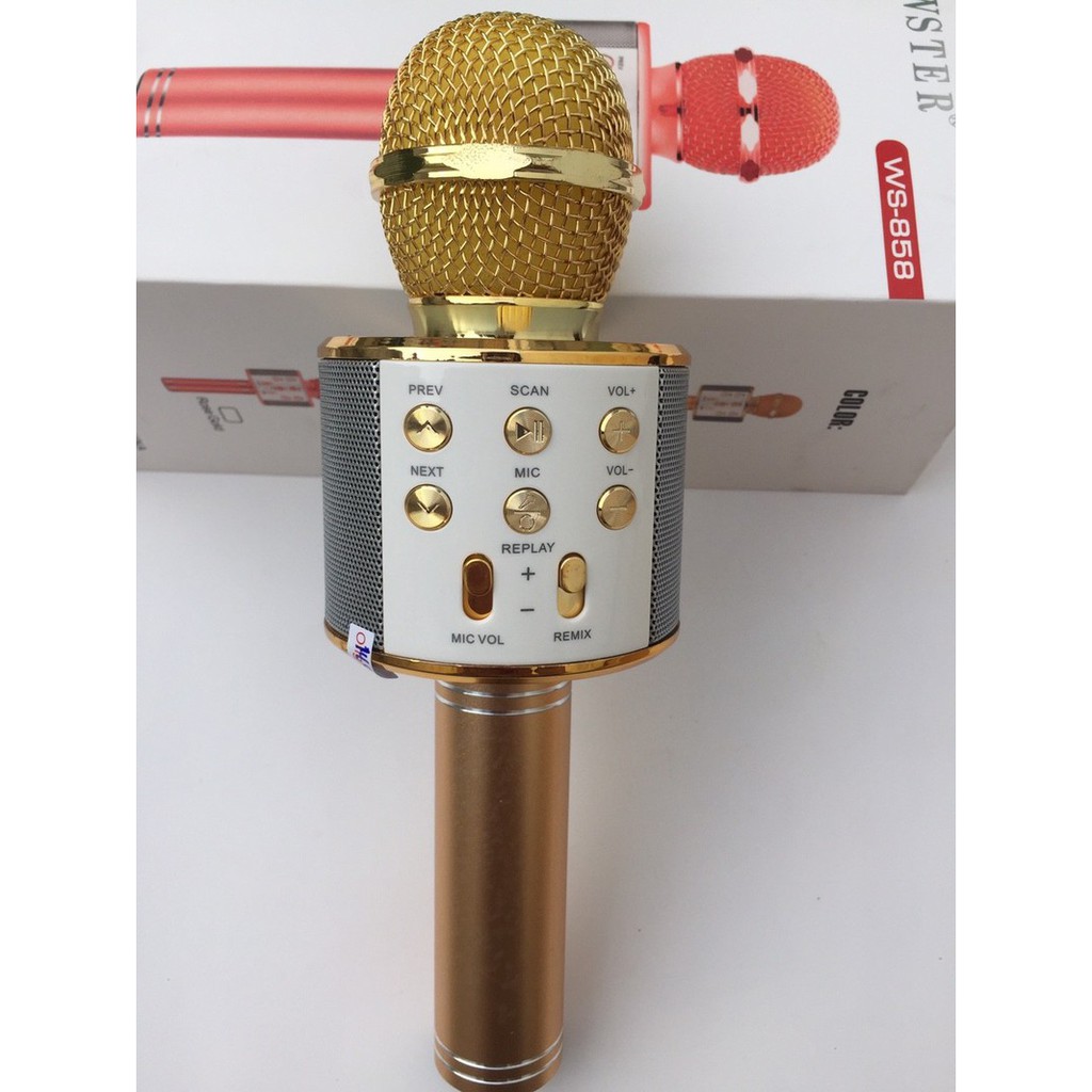 Micro Karaoke Bluetooth WS-858 có jack 3.5mm cho các loại loa