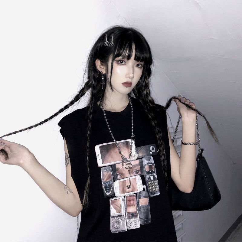 Jiashucheng Áo Thun Không Tay Dáng Rộng Phong Cách Harajuku Thời Trang Mùa Hè Hàng Mới Dành Cho Bạn Nữ