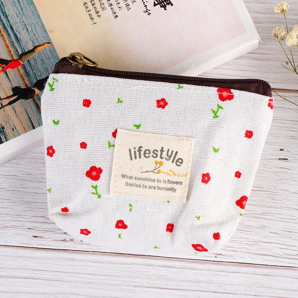 KUNHEV Ví Đựng Tiền Xu Mini In Họa Tiết Hoa Phong Cách Hàn Quốc Xinh Xắn Dành Cho Nữ