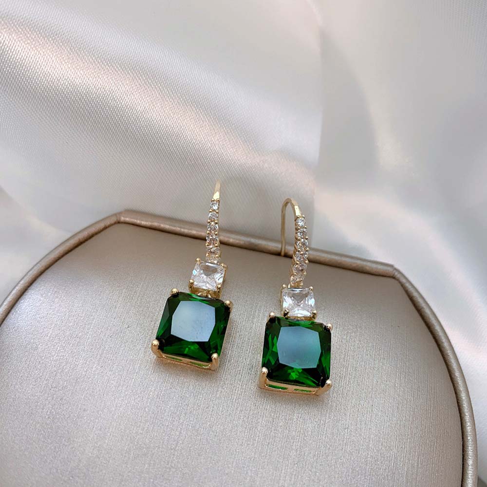 Bông Tai Hình Vuông Màu Xanh Lá Thời Trang Cho Nữ