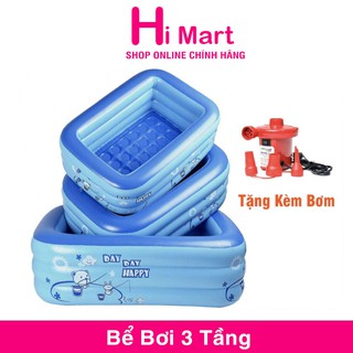 Bể bơi cho bé 1,3m - 1,5m - 1,8m - 2,1m 3 tầng hình chữ nhật tặng kèm bơm máy