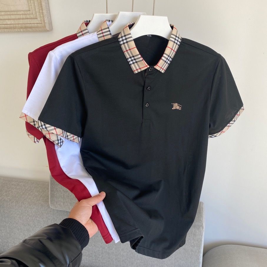 Áo polo nam ngắn tay phối màu có cổ trụ bẻ vải cá sấu cotton form rộng phong cách hiện đại đẹp thanh lịch 024AXUY