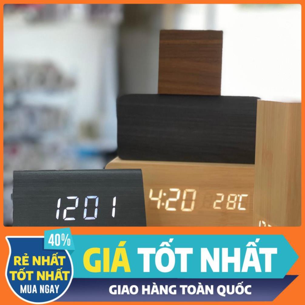 (Tặng cáp sạc )Đồng hồ LED giả gỗ để bàn CAO CẤP - Cảm ứng âm thanh, nhiệt kế, báo thức - Homedecor HCM