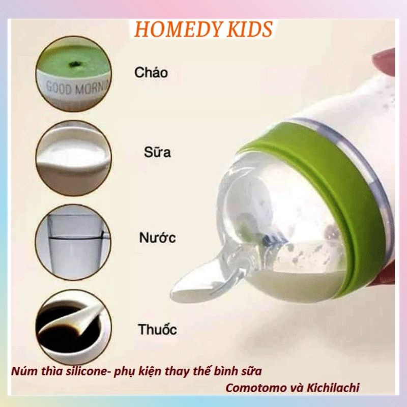 Núm thìa silicone mềm Como thay thế núm ti bình CMTM 150ml 250ml cho bé không chịu ti bình CM04 Homedy Kids